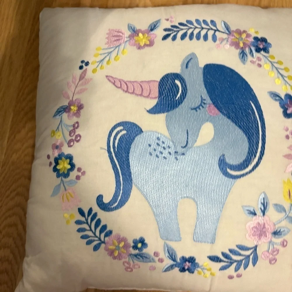 Urban Habitat Unicorn Embroidered Pillow with Floral Design Throw Square Kids